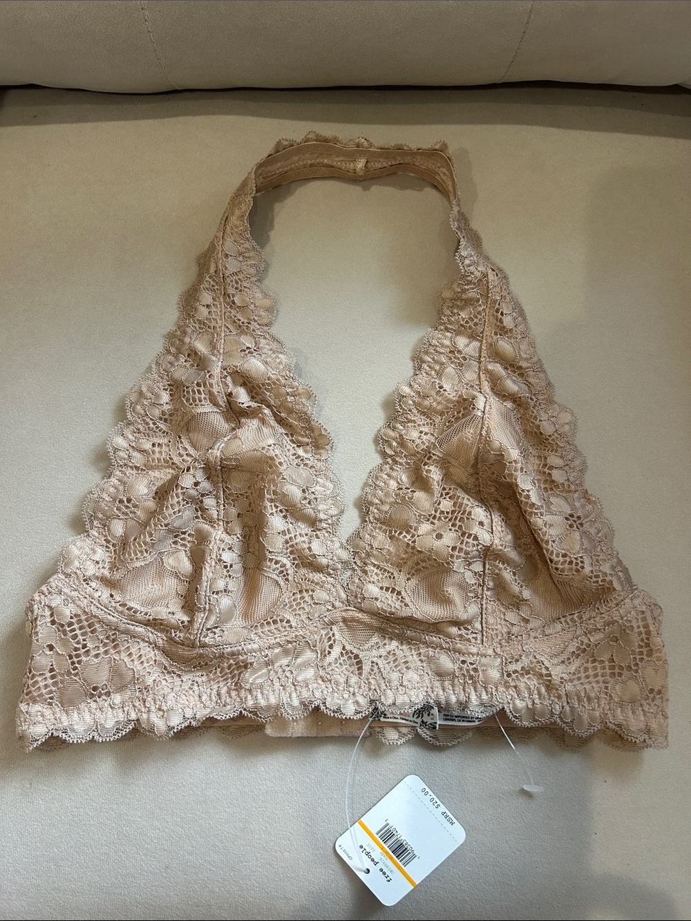 Free People Lace Halter Bralette in Nude Blush